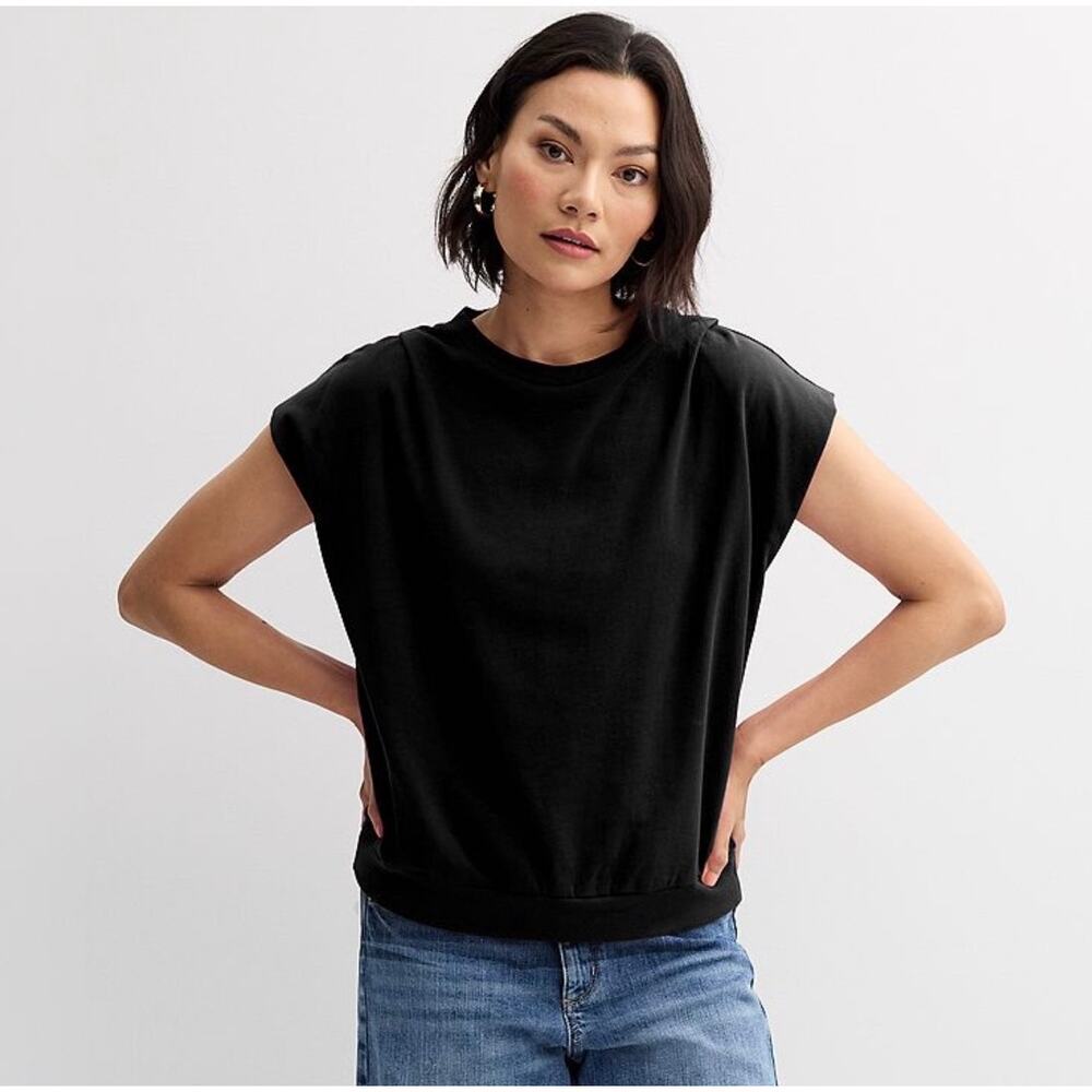 Sonoma Black Dolman Sleeve Crop Relaxed Shirt Women L - D010
